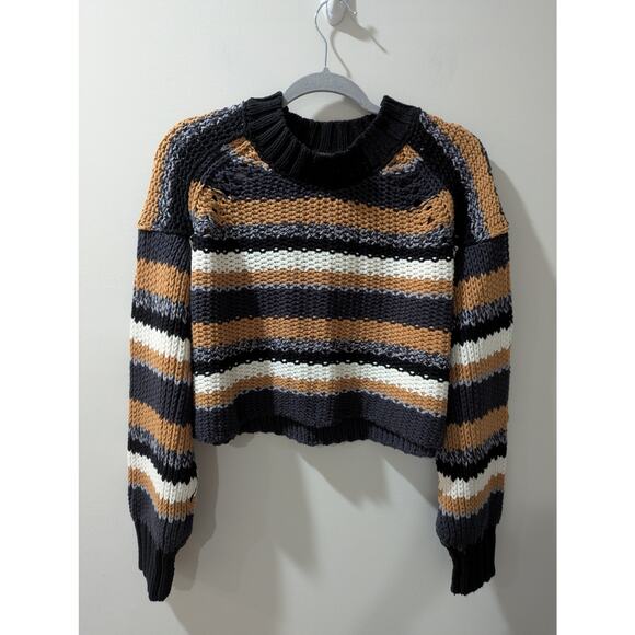 Free People Devon Striped Crop Knit Sweater - Picture 2 of 4